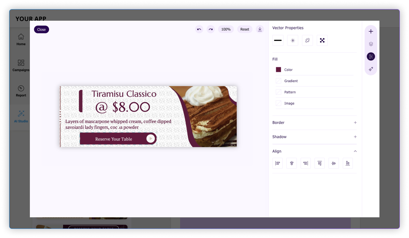 Visual editor interface for design customization